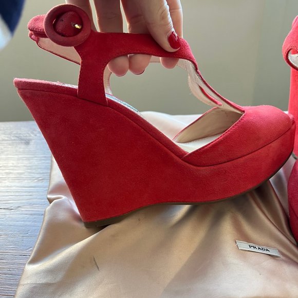 Prada Suede Wedge Heels - Salmon Pink Size 36 - Picture 8 of 11
